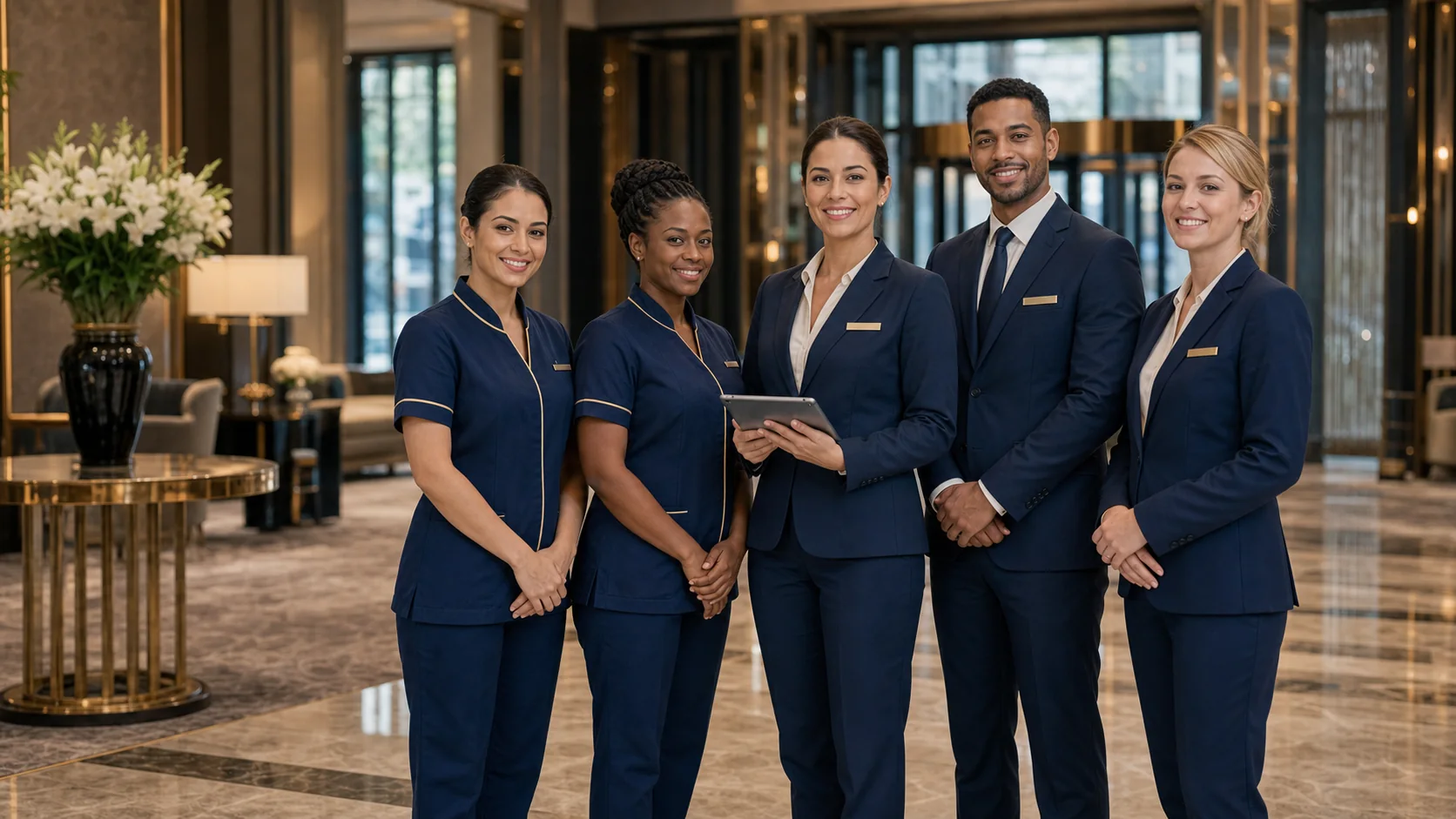 Professional hotel housekeeping colleagues