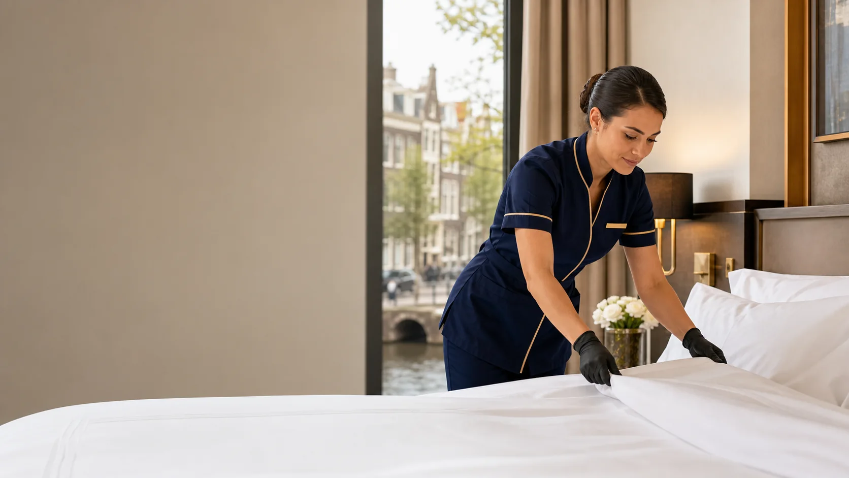 Hotel housekeeper with trolley
